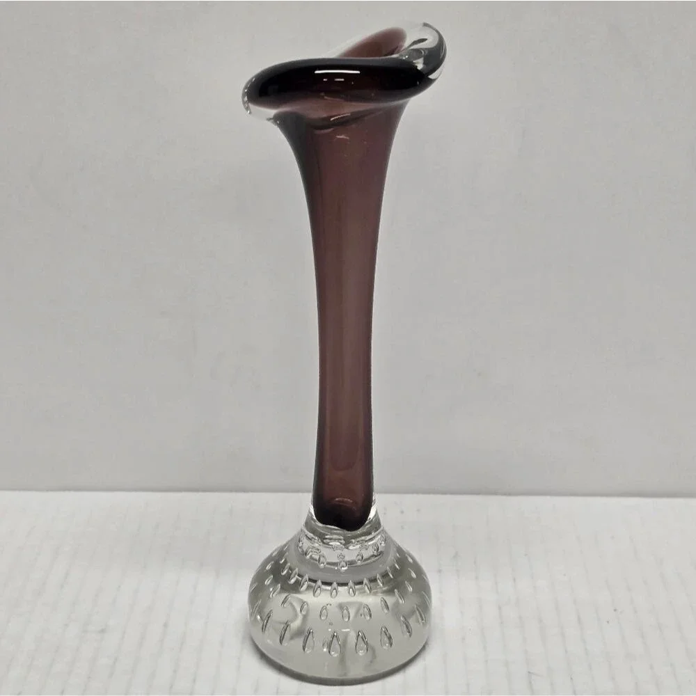 Aseda Glasbruk Bullicante Swedish Art Glass Bone Vase Jack In The Pulpit VTG 60s